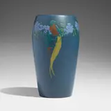 Marblehead Pottery, Vase with exotic birds and flowers, c. 1920, glazed earthenware