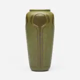 Marblehead Pottery, Rare vase with conventionalized plants, c. 1910, carved and glazed earthenware