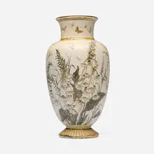 Vase with foxglove and insects by Martin Brothers Pottery, 1893, salt-glazed stoneware, sold May 2025