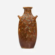 Vase with willow leaves by Martin Brothers Pottery, 1903, salt-glazed stoneware, sold May 2025