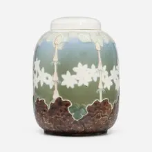 Ernst Køie for Bing & Grøndahl, Covered vessel, c. 1900, carved and glazed porcelain