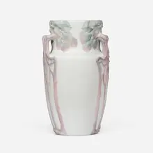 Karl Lindstrom for Rörstrand, Monumental vase with leafy branches, c. 1900, carved and glazed porcelain