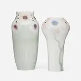 Rörstrand, Reticulated vases with daises and poppies, set of two, c. 1900, carved and glazed porcelain