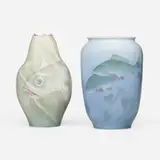 Rörstrand, Vases with fish, set of two, c. 1900, carved and glazed porcelain
