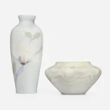 Rörstrand, Vase and bowl, c. 1900, carved and glazed porcelain