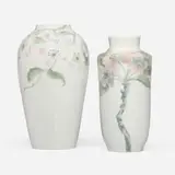 Rörstrand, Vases with wild roses, set of two, c. 1900, carved and glazed porcelain