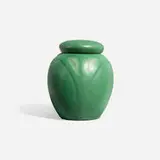 Decorated Mat covered jar with stylized tulips by Cecil Duell for Rookwood Pottery, sold Jun 2023