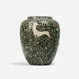 Vase with leaves, deer, hound and bird by Max Laeuger for Karlsruhe Majolika-Manufaktur, sold Jun 2023