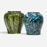 Vases with stylized leaves, set of two by Max Laeuger for Karlsruhe Majolika-Manufaktur, sold Jun 2023
