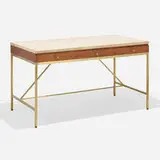 Connoisseur Collection desk by Paul McCobb, c. 1952, travertine, mahogany, brass, sold Sep 2022