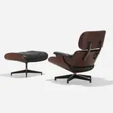 Charles and Ray Eames, 670 lounge chair and 671 ottoman, walnut, leather, enameled and brushed aluminum