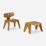 Child's chair and stool by Charles and Ray Eames, 1944, birch plywood, sold Sep 2022