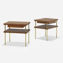 Nightstands, pair by Harvey Probber, c. 1955, mahogany, brass, sold Sep 2022