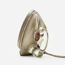 Saunders Corporation, Silver Streak iron, model 1038, c. 1942, Pyrex glass, chrome-plated steel, enameled aluminum, rubber