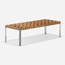 Bench by Erwine & Estelle Laverne, c. 1955, leather, chrome-plated steel, sold Sep 2022