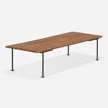 Harry Weese, Baldry slat bench, c. 1955, birch, iron