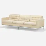 Sofa by Florence Knoll, 1954 / 1971, upholstery, chrome-plated steel, sold Sep 2022