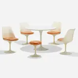 Tulip dining set by Eero Saarinen, enameled aluminum and steel, lacquered fiberglass, laminate over wood, vinyl, sold Sep 2022