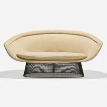 Warren Platner, Settee, model 1716, 1966, bronze-plated steel, upholstery
