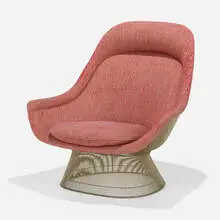 Lounge chair by Warren Platner, 1966 / 1981, chrome-plated steel, upholstery, sold Sep 2022