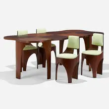 Henry P. Glass, Cylindra dining set, 1966, walnut, upholstery