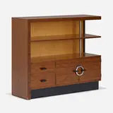 Gilbert Rohde, Bookcase, No. 3448, 1934, East Indian laurel, maple, chrome-plated steel, lacquered wood
