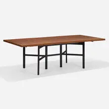 Milo Baughman, Dining table, c. 1960, teak, walnut inlay