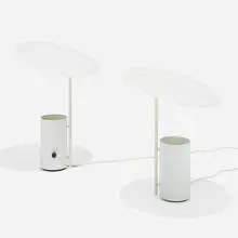 Half Nelson table lamps, pair by George Nelson & Associates, enameled aluminum, sold Sep 2022