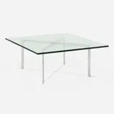 Barcelona coffee table by Ludwig Mies van der Rohe, stainless steel, smoked glass, sold Sep 2022