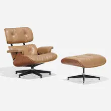 Charles and Ray Eames, 670 lounge chair and 671 ottoman, rosewood, leather upholstery, enameled and brushed aluminum, rubber