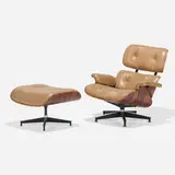 Charles and Ray Eames, 670 lounge chair and 671 ottoman, walnut, leather, enameled and brushed aluminum