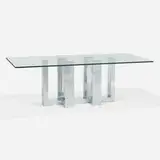 Cityscape dining table from the PE 200 series by Paul Evans, c. 1975, chrome-plated steel, glass, sold Sep 2022