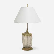 Rare Ruba Rombic table lamp by Reuben Haley, c. 1930, mold-blown glass, brass, sold Sep 2022