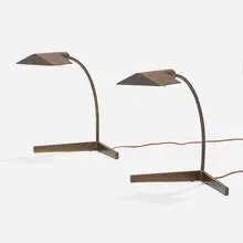 Table lamps, pair by Cedric Hartman, c. 1970, brass, acrylic, sold Sep 2022
