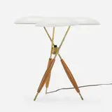 Gerald Thurston, Table lamp, c. 1955, enameled steel, brass, walnut