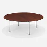 Parallel Bar coffee table by Florence Knoll, c. 1951, walnut, matte chrome-plated steel, steel, aluminum, sold Sep 2022