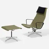 Charles and Ray Eames, Aluminum Group lounge chair and ottoman, 1958, cast aluminum, vinyl, enameled steel, upholstery, plastic