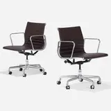Charles and Ray Eames, Aluminum Group office chairs, pair, 1958 / 2012, aluminum, leather, enameled steel