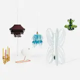 Jorge Pardo, Subscription Lamps II, set of six, 2010, enameled steel, rubber, plastic, felt, brass, corrugated polyethylene