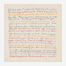 what is real by Corita Kent, 1971, screenprint in colors, sold Jul 2022