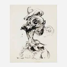 Kurt Seligmann, Untitled (Surrealist Head), 1958, ink on paper