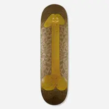 Chris Ofili, Skateboard deck, 2014, Canadian Hard Rock Maple wood, gold automotive paint, screenprint