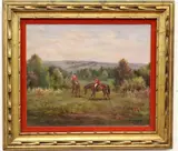 Riders in Landscape by American School, Oil on canvas, sold Apr 2024