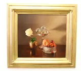 Jeremiah Stermer, Still life with a White Rose, Oil on board. signed lower left hand corner