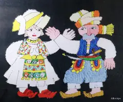 Jovan Obican, Pair of European Travellers, Gouache on paper