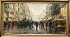 Parisian Crowds by Continental School, Oil on canvas, sold Apr 2024