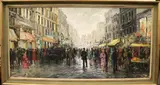 Continental School, Parisian Crowds, Oil on canvas