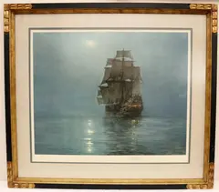 Montague Dawson, The Crescent Moon, 1970, Plate and Pencil signed by the artist and with verso gallery label stating it is an "artist proof." Printed in 1970 in England