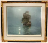 Montague Dawson, The Crescent Moon, 1970, Plate and Pencil signed by the artist and with verso gallery label stating it is an "artist proof." Printed in 1970 in England