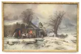 Barnyard Scene in Snow by Continental School, Oil on canvas, offered Apr 2024